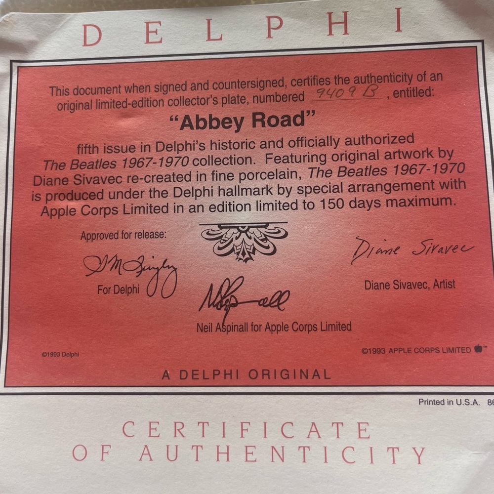 Abbey Road Plate The Beatles 1967-1970 Diane Sivavec 5. Delphi in Box - Picture 3 of 5